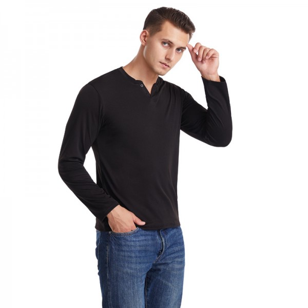 Autumn men's V-neck fitness running long sleeve t-shirt men's large autumn winter elastic men's bottom coat