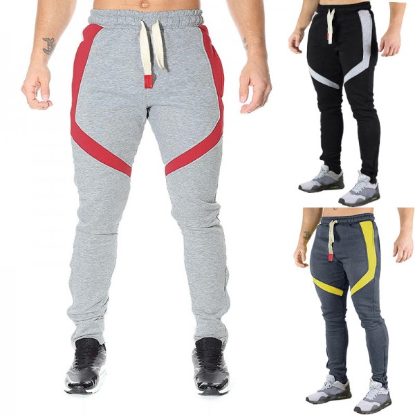 2020 winter new color matching Plush warm Leggings men's sports pants fitness casual pants men's sports pants