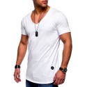 2019 summer new men's V-neck T-shirt casual arc hem short sleeve solid color base shirt