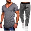 2020 new men's sportswear suit casual fashion V-neck T-shirt + casual sports pants