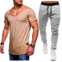 2020 new men's sportswear suit casual fashion V-neck T-shirt + casual sports pants