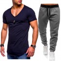 2020 new men's sportswear suit casual fashion V-neck T-shirt + casual sports pants