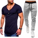 2020 new men's sportswear suit casual fashion V-neck T-shirt + casual sports pants