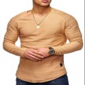 Foreign trade spring men's round neck slim long sleeve base shirt pleated raglan sleeve T shirt men's factory direct sales