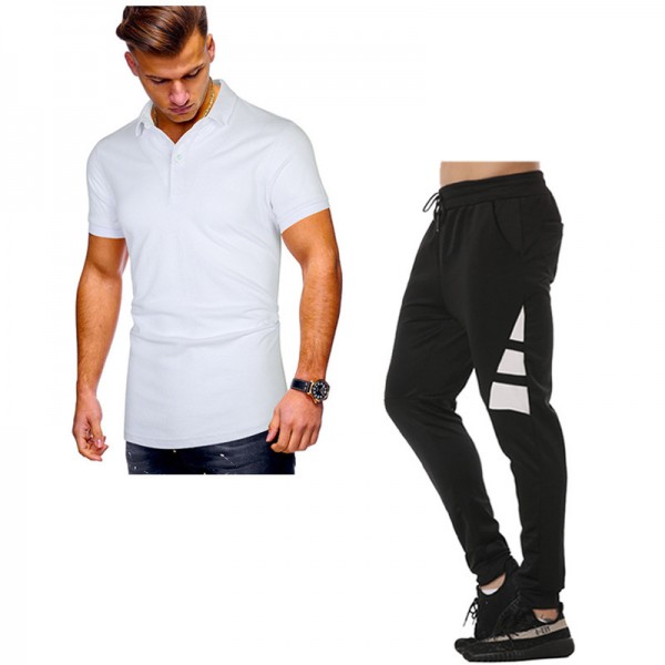 Summer new men's Short Sleeve Polo Shirt Men's wear + leisure sports pants suit