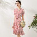 2005 610-2021 spring and summer new French Chic feminine tea break skirt print slim fishtail dress