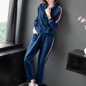 1926201-2021 autumn women's side striped Hoodie + high waist straight pants fashion casual two piece suit