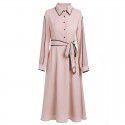 1940308-2021 early spring new style elegant lady commuting waist slim medium length linen dress