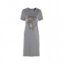 2006507-2021 spring and summer French New Age reducing round neck hot drill mouse T-shirt split casual dress