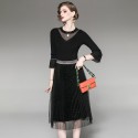 1925503-2021 autumn new women's Ruffle sleeve sexy T-shirt + bright silk screen half skirt two piece set