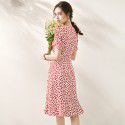 2005 610-2021 spring and summer new French Chic feminine tea break skirt print slim fishtail dress