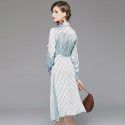 1939507-2021 early spring new fashion Ruffle geometric printing waist slim mid length dress