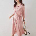 2003304-2021 spring and summer new light sense Satin waist band design shirt skirt dress commuter