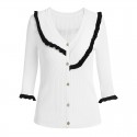 1924208-2021 autumn French new style elegant age reduction contrast ear edge V-neck single breasted knitted cardigan
