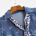 1913203-2021 summer new V-neck printing ribbon hand painted five pointed star waist split denim dress