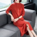 1850101-2021 autumn and winter new temperament commuter dress elegant solid round neck long sleeve medium length A-line skirt