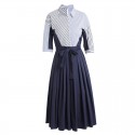 1910205-2021 spring and summer new women's fashionable slim down age contrast striped shirt middle dress