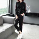 1926201-2021 autumn women's side striped Hoodie + high waist straight pants fashion casual two piece suit