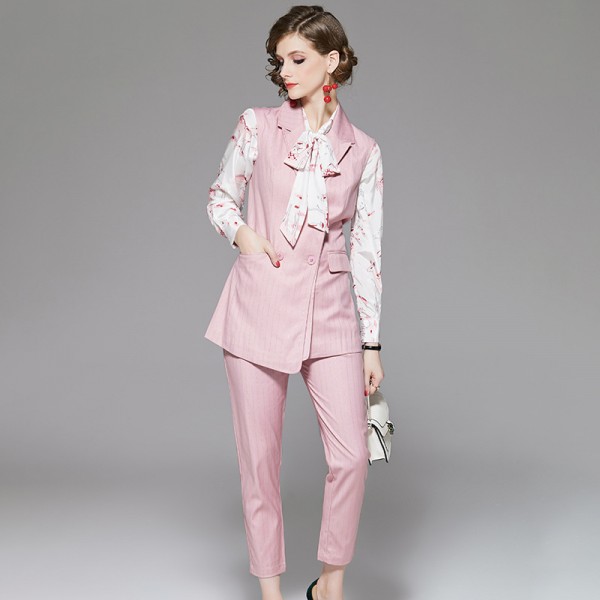 1939402-2021 early spring new fashion temperament irregular lapel vest SLIM STRAIGHT pants two piece suit