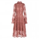 1941105-2021 spring new French heavy industry flocking lace slim temperament medium length dress