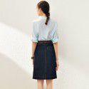 2006504-2021 summer new fashionable slim Lapel shirt + denim skirt two piece suit