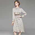 1939507-2021 early spring new fashion Ruffle geometric printing waist slim mid length dress