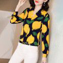 194021-2021 early spring new product fashion temperament versatile V-neck lemon print design chiffon shirt