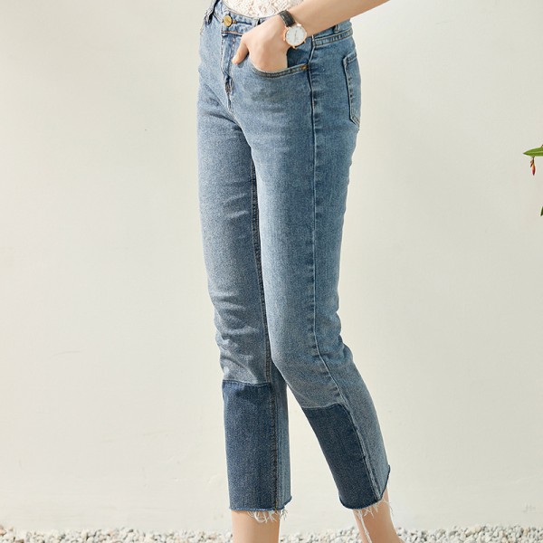 K2006413 - tailoring - spring and summer leg length versatile casual retro slim color matching jeans