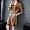 1926502-2021 autumn and winter new women's slim and foreign goddess women's V-neck Top + short skirt two piece suit