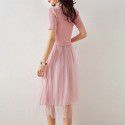 2003103-2021 spring and summer new slim knitting flocking wave dot mesh fake two dresses with simple temperament