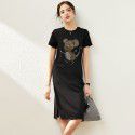 2006507-2021 spring and summer French New Age reducing round neck hot drill mouse T-shirt split casual dress