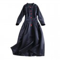 1714108-2021 spring and Autumn New Women's Hepburn style standing collar 7 / 6 sleeve middle swing dress