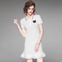 1914612-2021 summer new temperament heavy industry Beaded cat polo collar lotus leaf hem Short Sleeve Dress