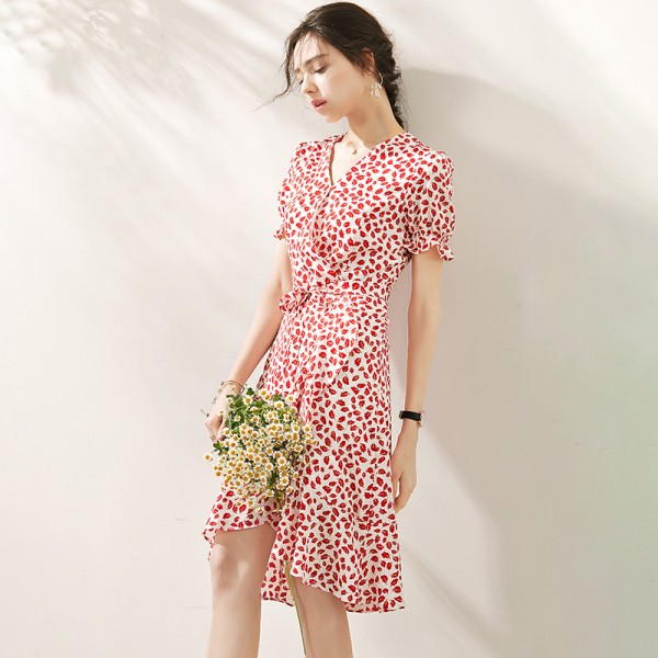 2005 610-2021 spring and summer new French Chic feminine tea break skirt print slim fishtail dress