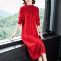 1850101-2021 autumn and winter new temperament commuter dress elegant solid round neck long sleeve medium length A-line skirt