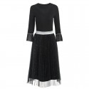 1925503-2021 autumn new women's Ruffle sleeve sexy T-shirt + bright silk screen half skirt two piece set