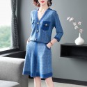 1926502-2021 autumn and winter new women's slim and foreign goddess women's V-neck Top + short skirt two piece suit