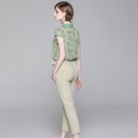1920107-2021 summer new Chiffon printed shirt top + suit pants two piece suit with belt