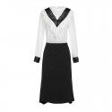 1941306-2021 two piece French contrast cut out Ruffle chiffon shirt with waist down and half skirt