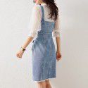 Q2003108-2021 spring and summer new French age reducing strap skirt single breasted denim dress versatile youth