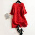 F1052-2021 Bridesmaid bride's return door red new year dress hollow out embroidered trumpet sleeve dress wedding night