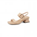 Buckle Roman thin belt open toe sandals women's summer 2021 new style cow leather retro thick heel middle heel nude temperament