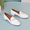 New fashion women's shoes autumn 2020 new leather shallow mouth pearl thick heel British casual style single shoes