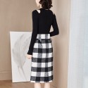 1936306-2021 autumn and winter new wool retro Plaid slim knitting temperament celebrity two piece suit