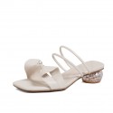 Fairyland new French two wear sandals 2021 summer new thick heel bow crystal slippers
