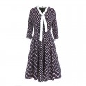 1922106-2021 early autumn new women's Vintage elegant lace up Plaid 3 / 4 sleeve print medium dress