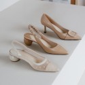 Square button nude pointed high heels women's new sexy style in spring 2020