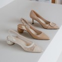 Square button nude pointed high heels women's new sexy style in spring 2020