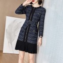 1936309-2021 autumn and winter New Retro slim women's tweed temperament celebrity Pleated Dress