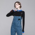 1920508-2021 early autumn new women's turtleneck sweater + denim suspenders suit commuting leisure youth